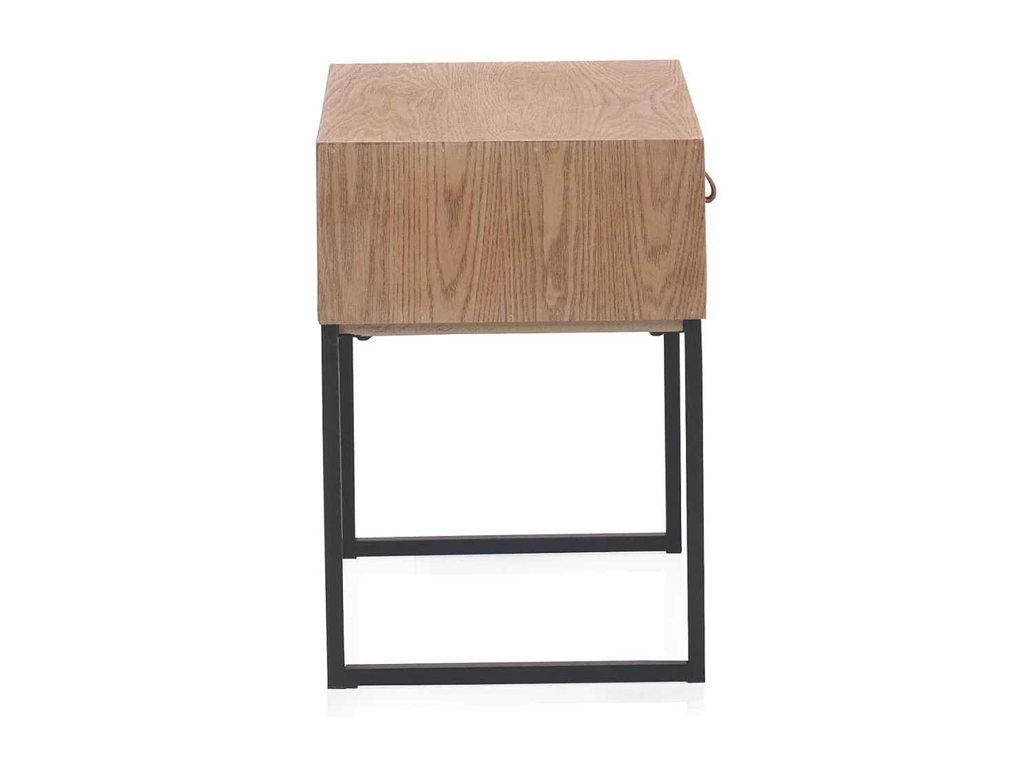 Mesa de cabeceira em madeira de freixo reciclado com 1 gaveta e base metálica