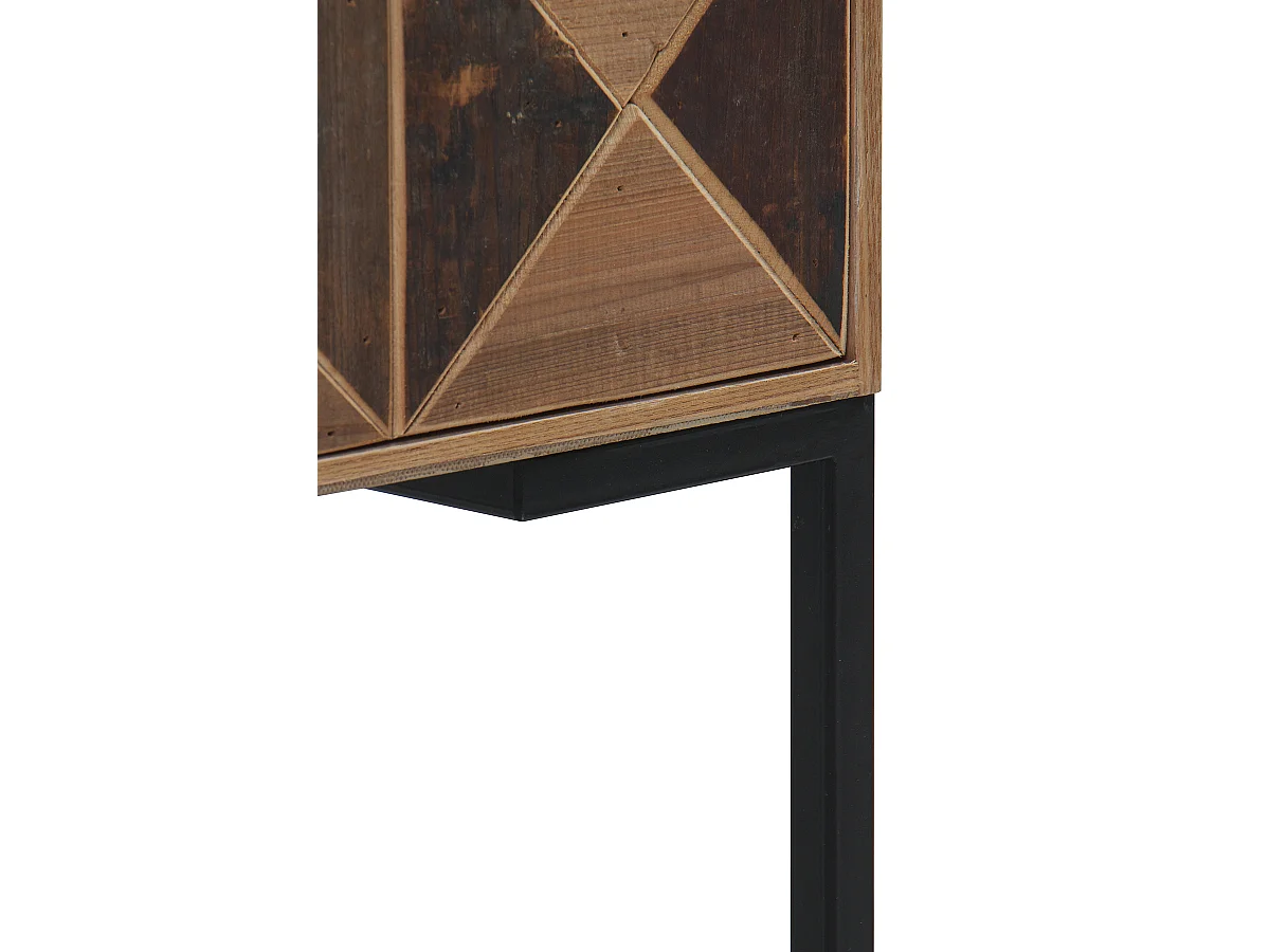 Mesa de cabeceira em madeira de freixo reciclado com 1 gaveta e base metálica