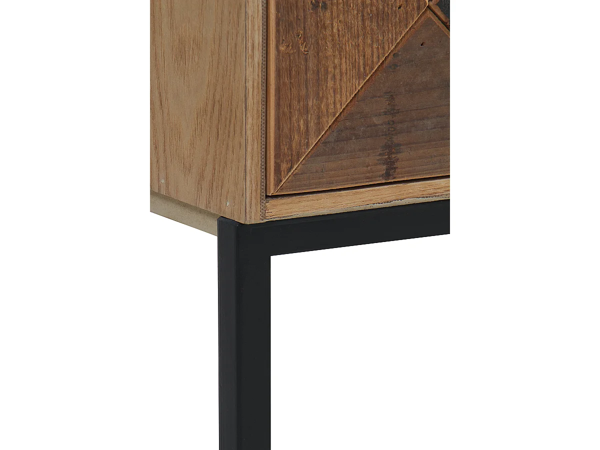 Mesa de cabeceira em madeira de freixo reciclado com 1 gaveta e base metálica