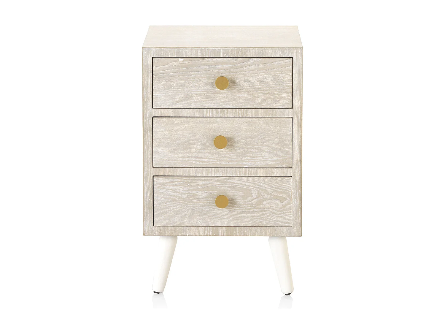 Mesita de noche con 3 cajones chapada en fresno patinado blanco