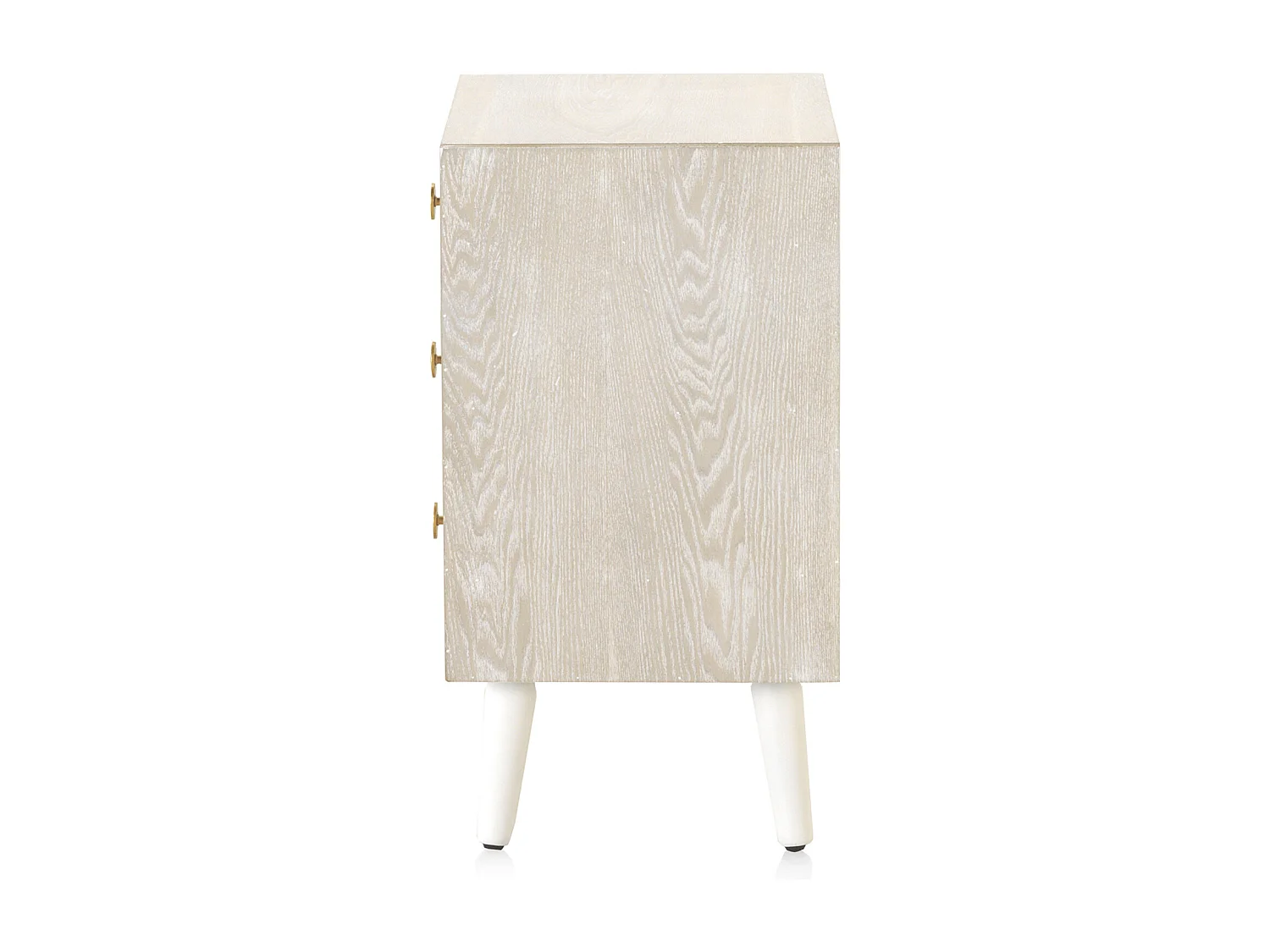Mesita de noche con 3 cajones chapada en fresno patinado blanco