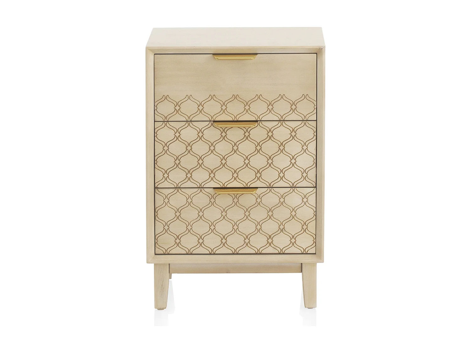 Table de chevet 3 tiroirs plaquée chêne et couleur beige