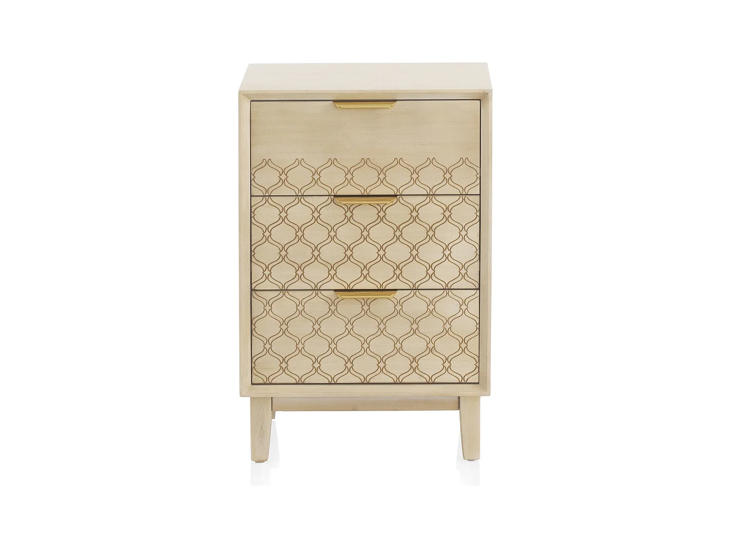 Table de chevet 3 tiroirs en placage chêne et coloris beige