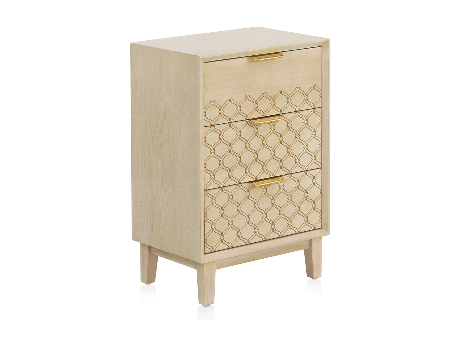 Table de chevet 3 tiroirs plaquée chêne et couleur beige