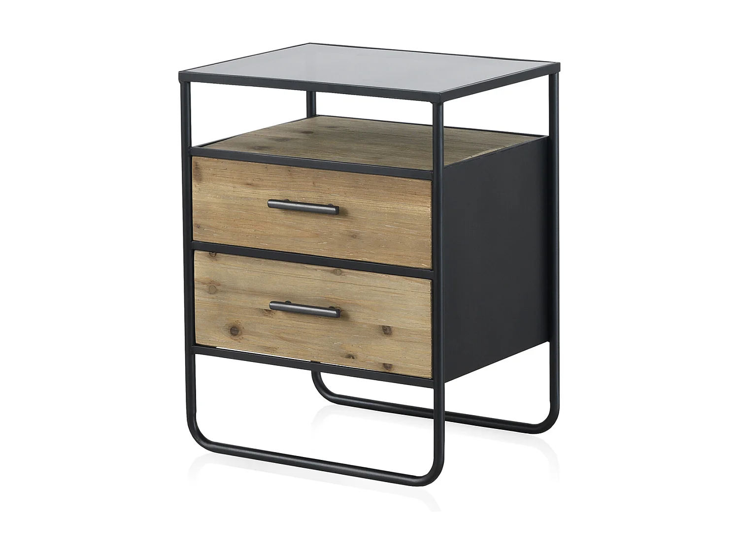 Table de chevet 2 tiroirs en sapin et fer