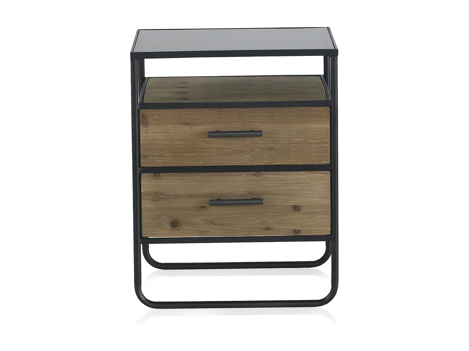 Table de chevet 2 tiroirs en sapin et fer