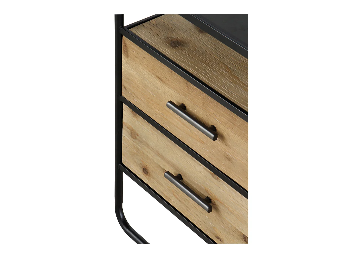 Table de chevet 2 tiroirs en sapin et fer