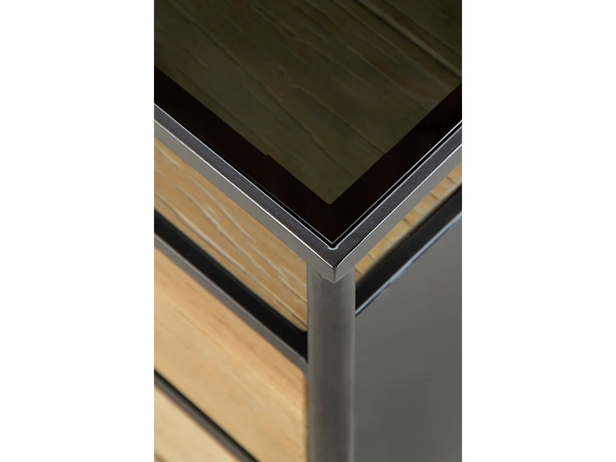 Mesa de cabeceira 2 gavetas em madeira de abeto e ferro