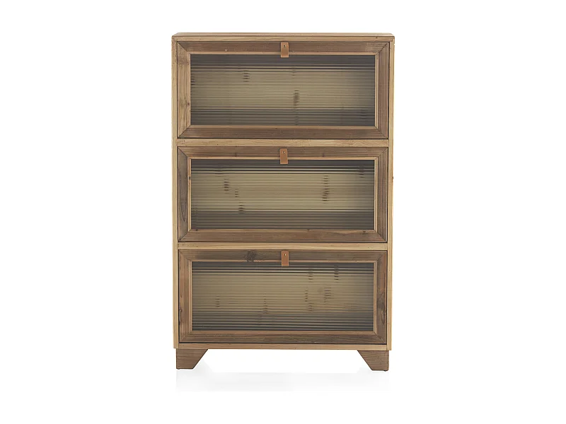 Sapateira em madeira de abeto com 3 compartimentos, cor natural