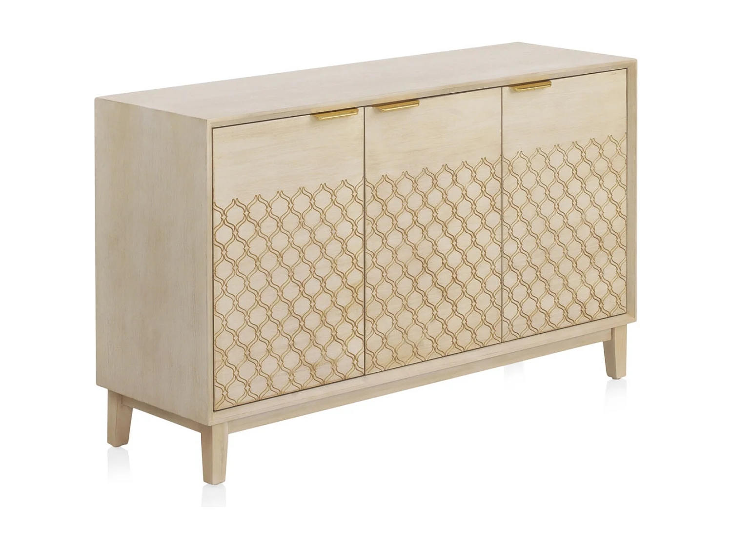 Aparador de 3 puertas chapado en madera de roble y color beige