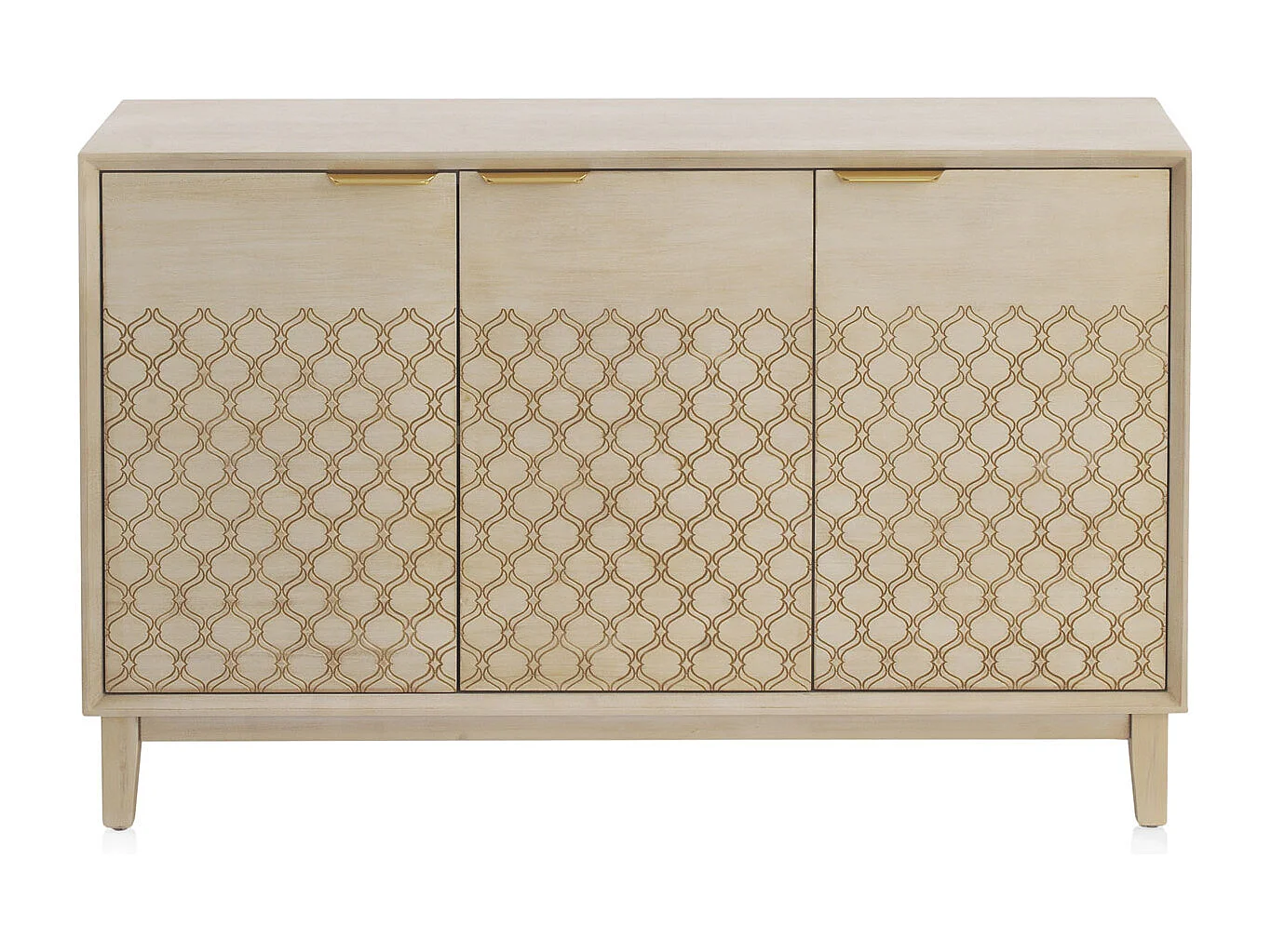 Aparador de 3 puertas chapado en madera de roble y color beige