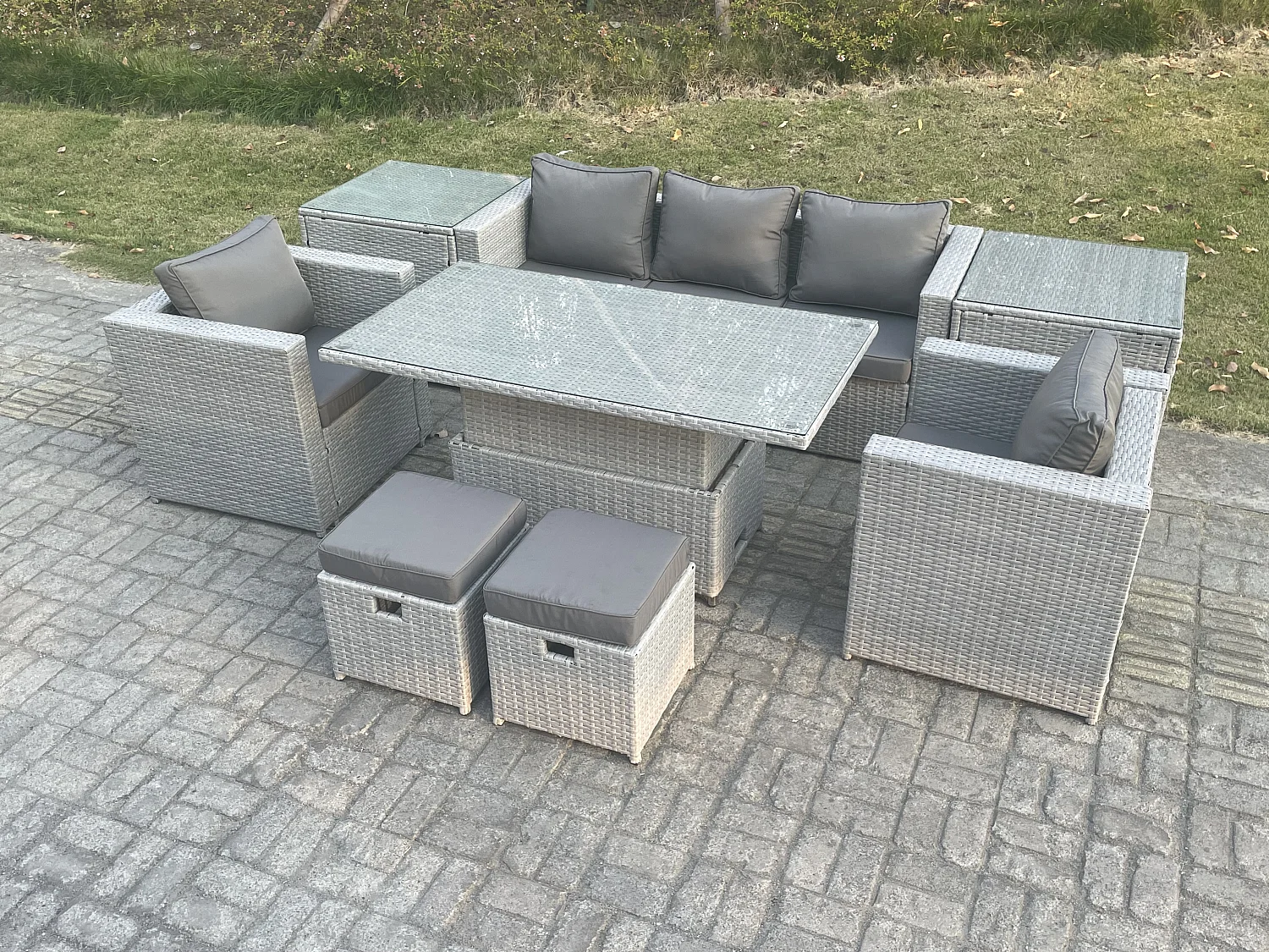 Ensemble de meubles de jardin en rotin ave Canapé,Table élévatrice und Tabourets,Fauteuil 8 Pièces Groupe de sièges