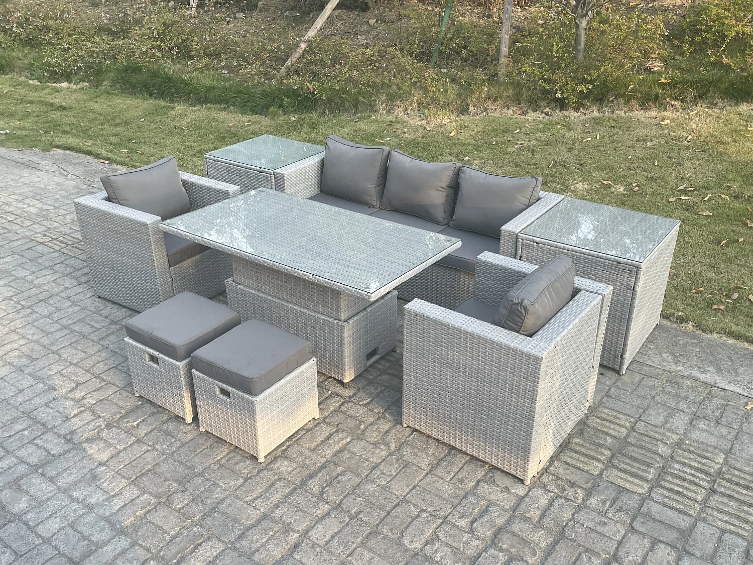 Ensemble de meubles de jardin en rotin ave Canapé,Table élévatrice und Tabourets,Fauteuil 8 Pièces Groupe de sièges