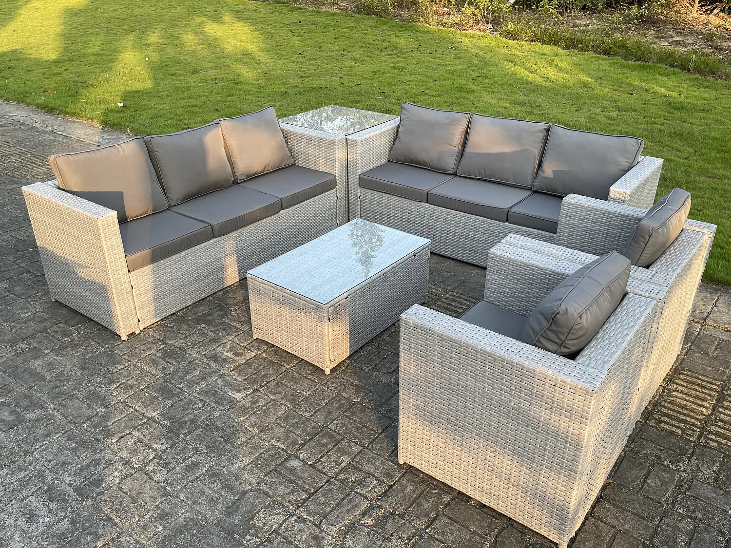 8 places Meubles de Jardin en rotin ave Canapé à 3 places 2 Fauteuil Table d'appoint Table basse Gris Clair