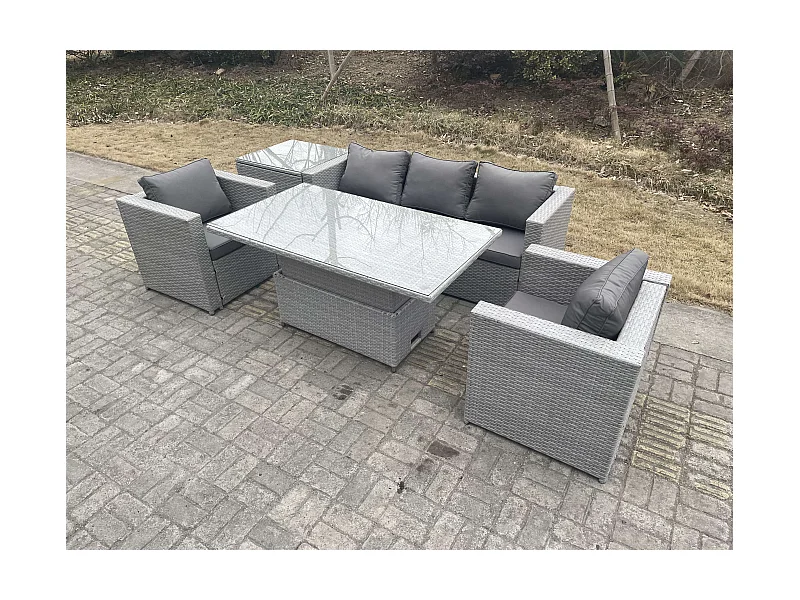 Ensemble de meubles de jardin en rotin ave Canapé,Table élévatrice ,2 Fauteuil,Table d'appoint 5 Pièces Groupe de sièges