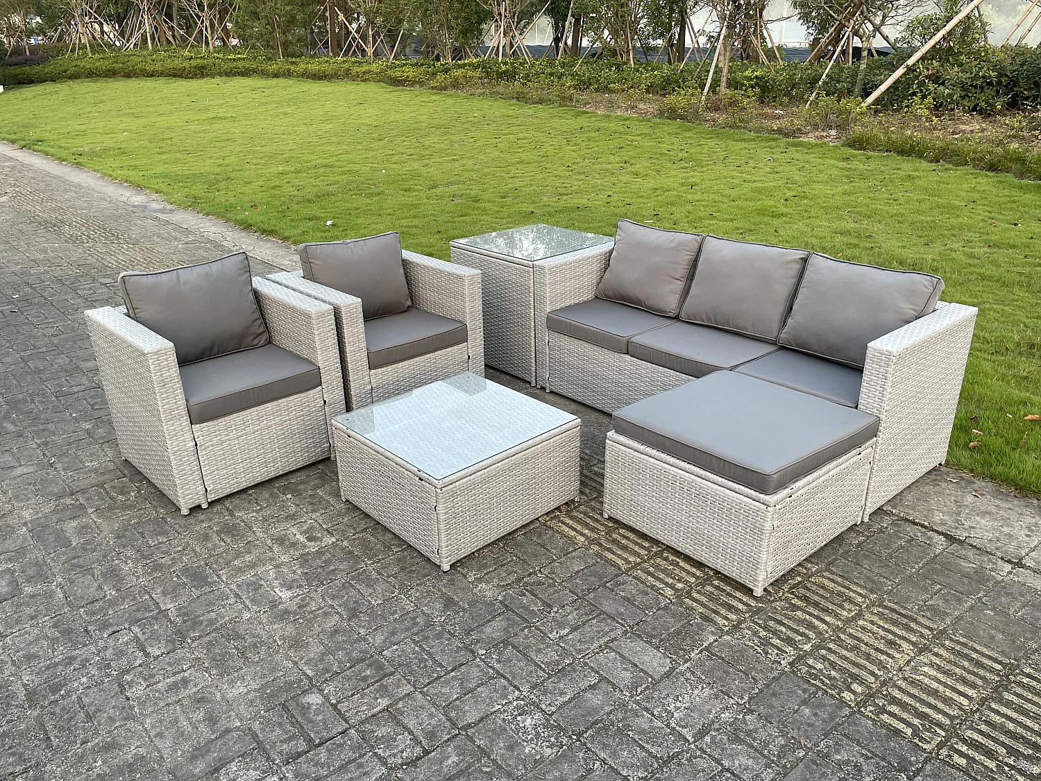 Salon de Jardin Ensemble 6 places Ensemble de canapé en rotin ave Canapé 3 places 2 Fauteuil Table d'appoint Table basse Carrée