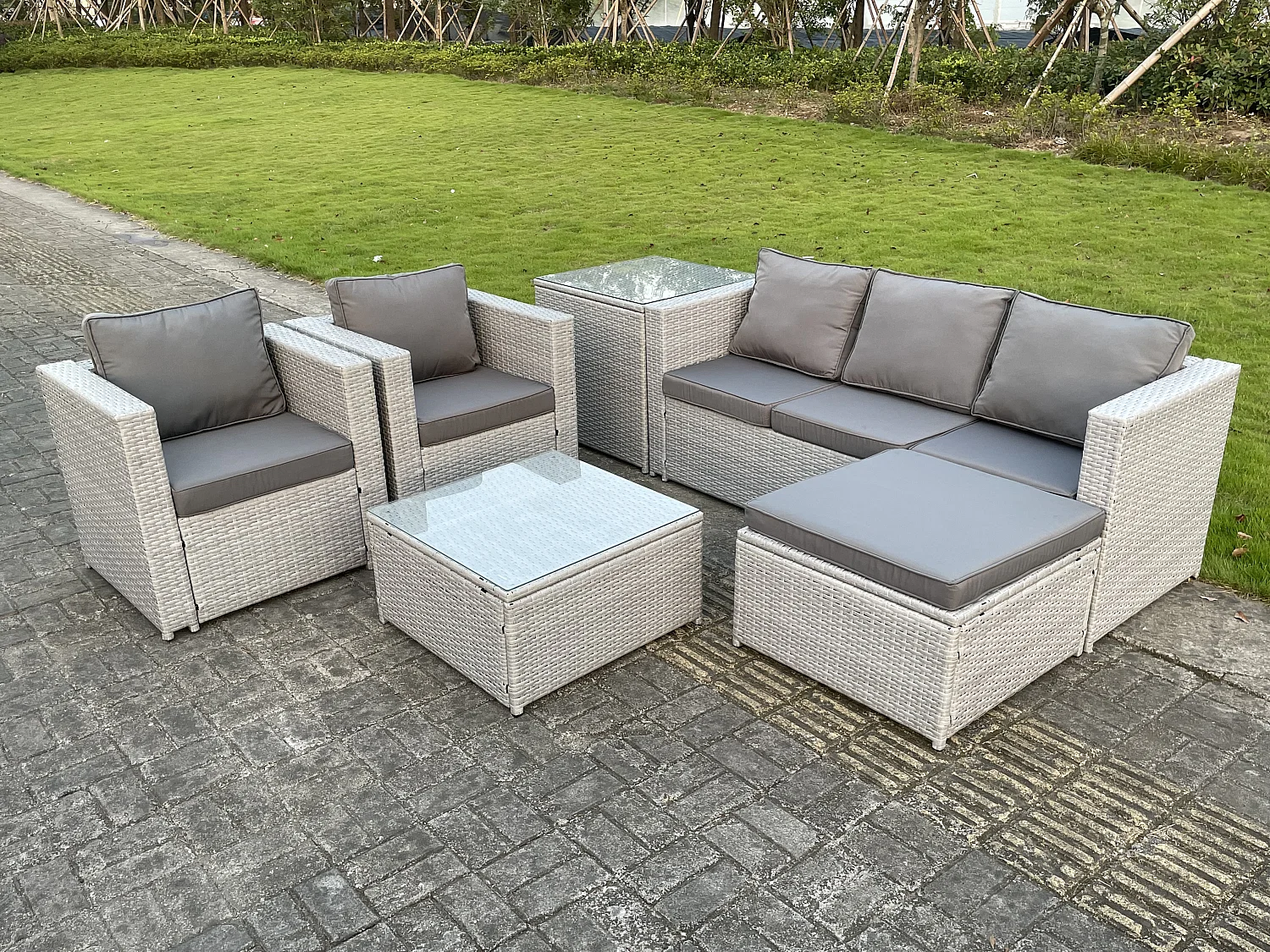 Salon de Jardin Ensemble 6 places Ensemble de canapé en rotin ave Canapé 3 places 2 Fauteuil Table d'appoint Table basse Carrée