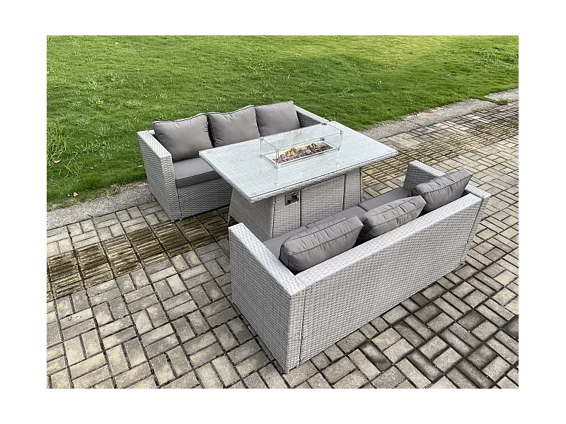 6 places Ensemble Meuble de Jardin en rotin ave 2 canapépour Pelouse Terrasse Intérieure Gris Clair