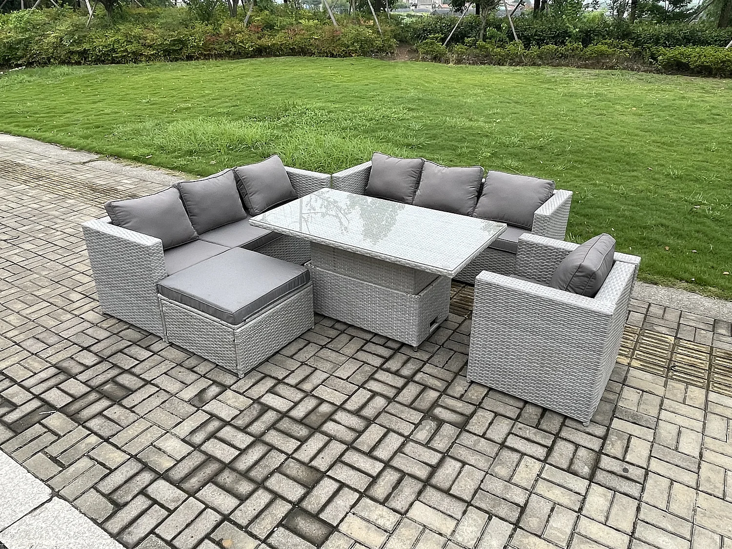 Meubles à manger de jardin en rotin 2 canapé,  et Fauteuil, Grand Tabourets pour Pelouse Terrasse Intérieure Gris Clair