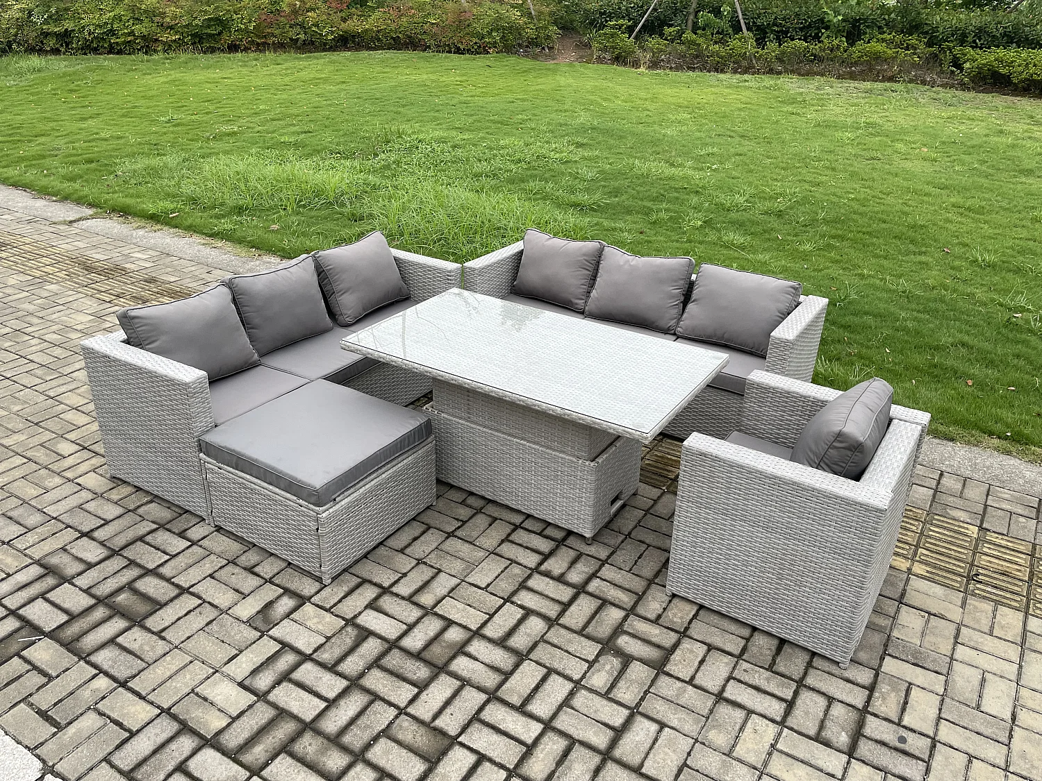 Meubles à manger de jardin en rotin 2 canapé,  et Fauteuil, Grand Tabourets pour Pelouse Terrasse Intérieure Gris Clair