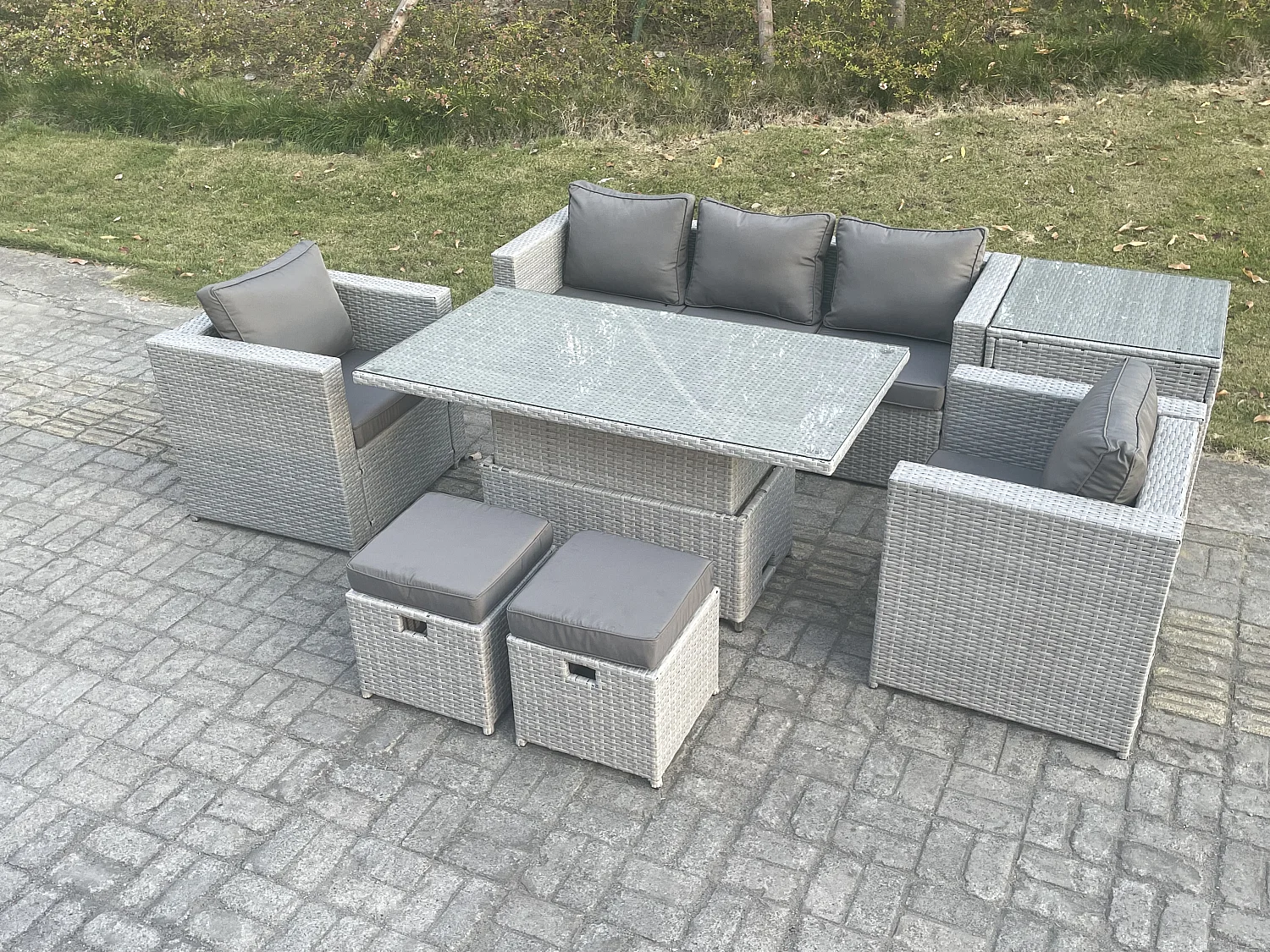 Ensemble de meubles de jardin en rotin ave Canapé,Table élévatrice und 2 Tabourets,Fauteuil,Table d'appoint Groupe de sièges