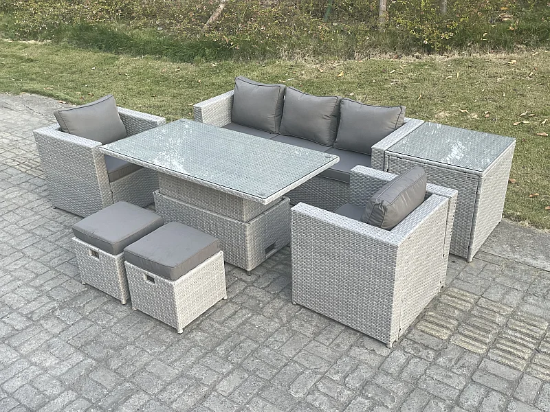 Ensemble de meubles de jardin en rotin ave Canapé,Table élévatrice und 2 Tabourets,Fauteuil,Table d'appoint Groupe de sièges