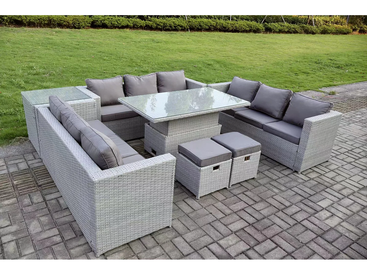 Meubles à manger de jardin en rotin 2 canapé,  et Table d'appoint, 2 Tabourets pour Pelouse Terrasse Intérieure Gris Clair