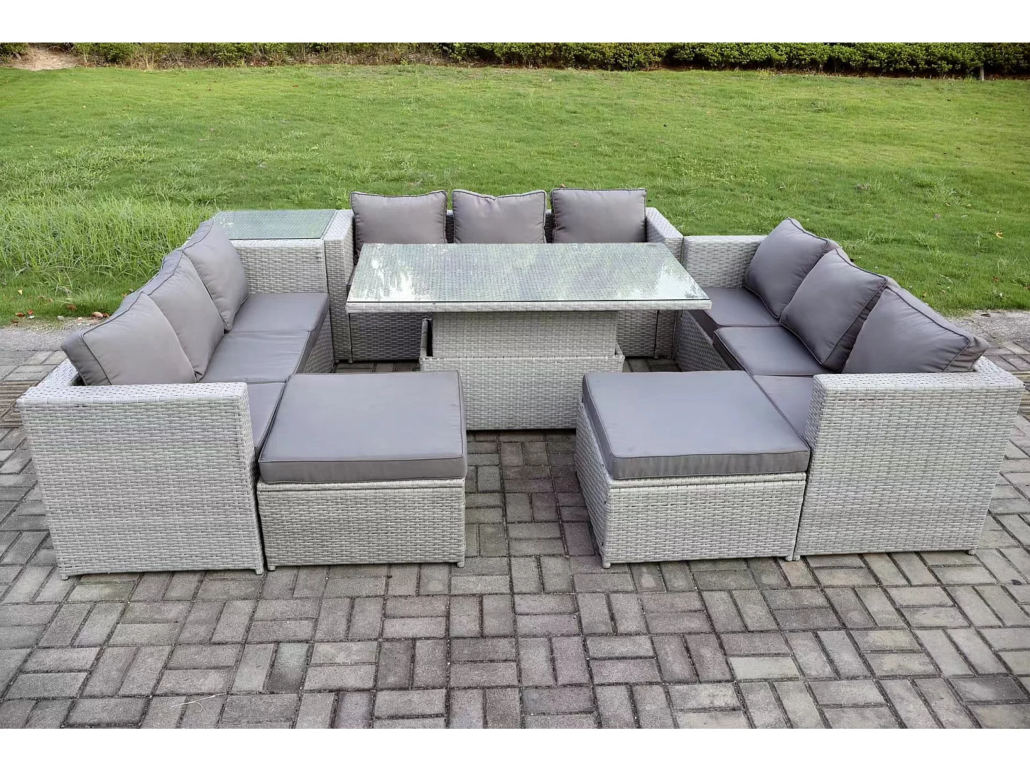 Meubles à manger de jardin en rotin 2 canapé,  et Table d'appoint, 2 Tabourets pour Pelouse Terrasse Intérieure Gris Clair