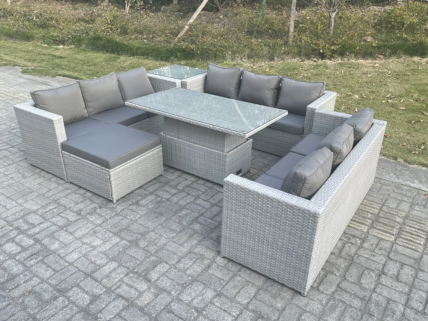 Ensemble de meubles de jardin en rotin ave Canapé,Table élévatrice und Tabourets,Table d'appoint 6 Pièces Groupe de sièges