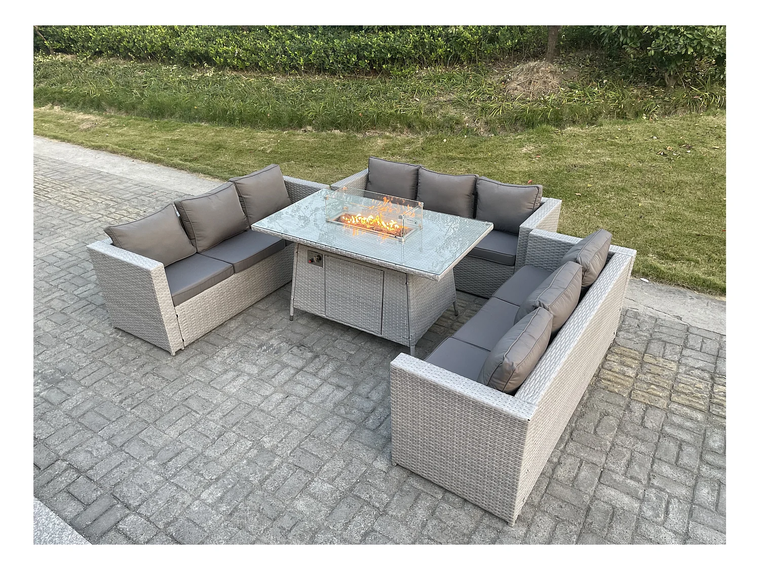 Ensemble de meubles de jardin en rotin ensemble Table de foyer à gaz canapé Gris Clair