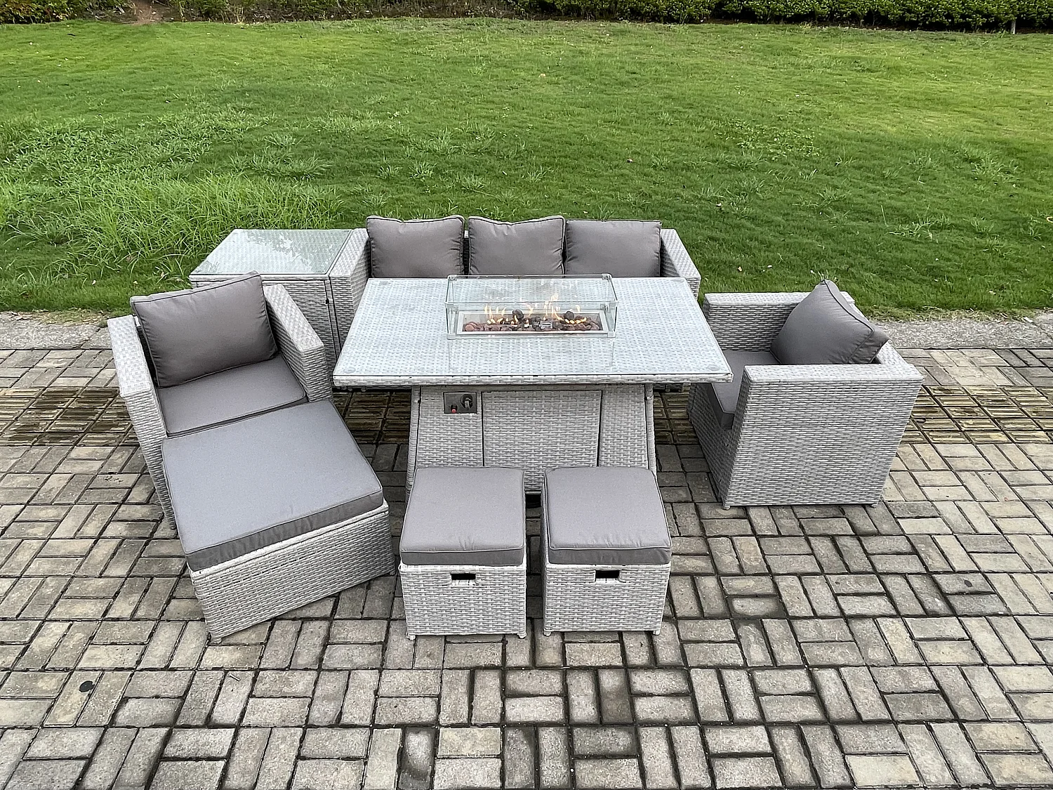 8 places Ensemble Meuble de Jardin en rotin ave canapé et 2 Fauteuil,Table d'appoint,3 Tabourets pour Pelouse Terrasse