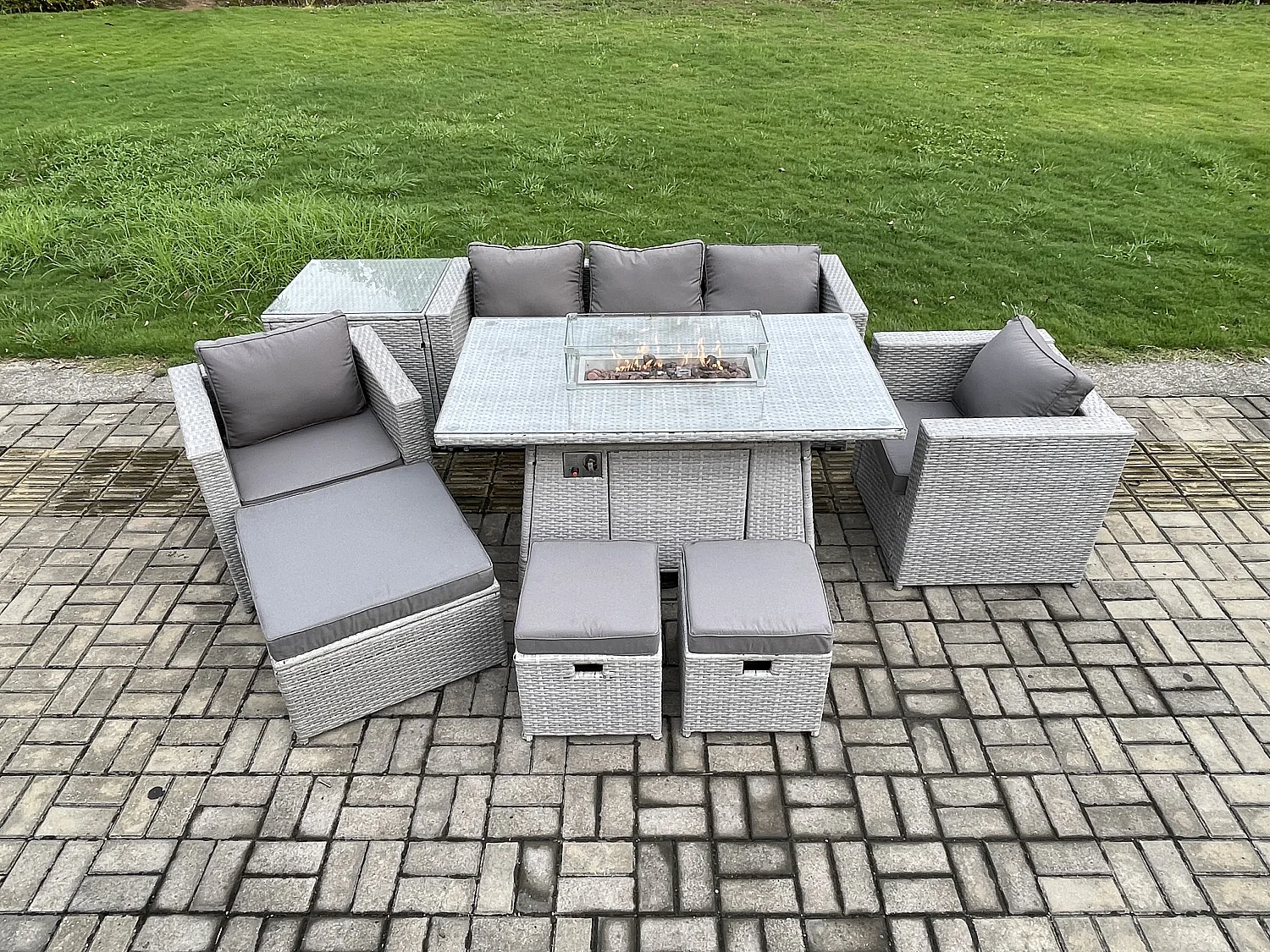 8 places Ensemble Meuble de Jardin en rotin ave canapé et 2 Fauteuil,Table d'appoint,3 Tabourets pour Pelouse Terrasse