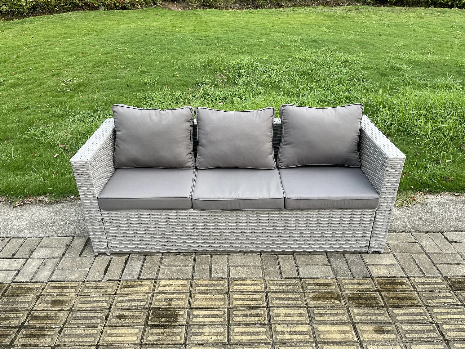 Polyrattan Gartenmöbel Set mit 2 Sofa, Höhe verstellbar Esstisch und 2 Beistelltisch, 2 Hocker Outdoor Terrassen Essgruppe Helles Grau