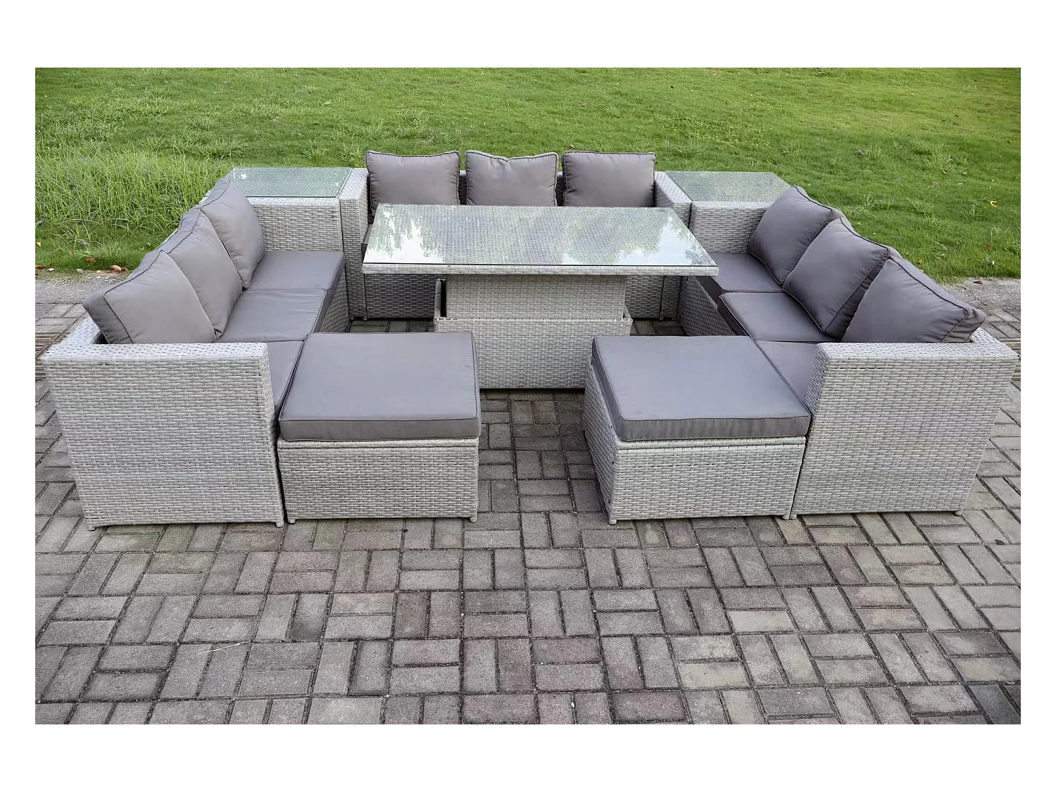 Meubles à manger de jardin en rotin 2 canapé,  et 2 Table d'appoint, 2 Tabourets pour Pelouse Terrasse Intérieure Gris Clair
