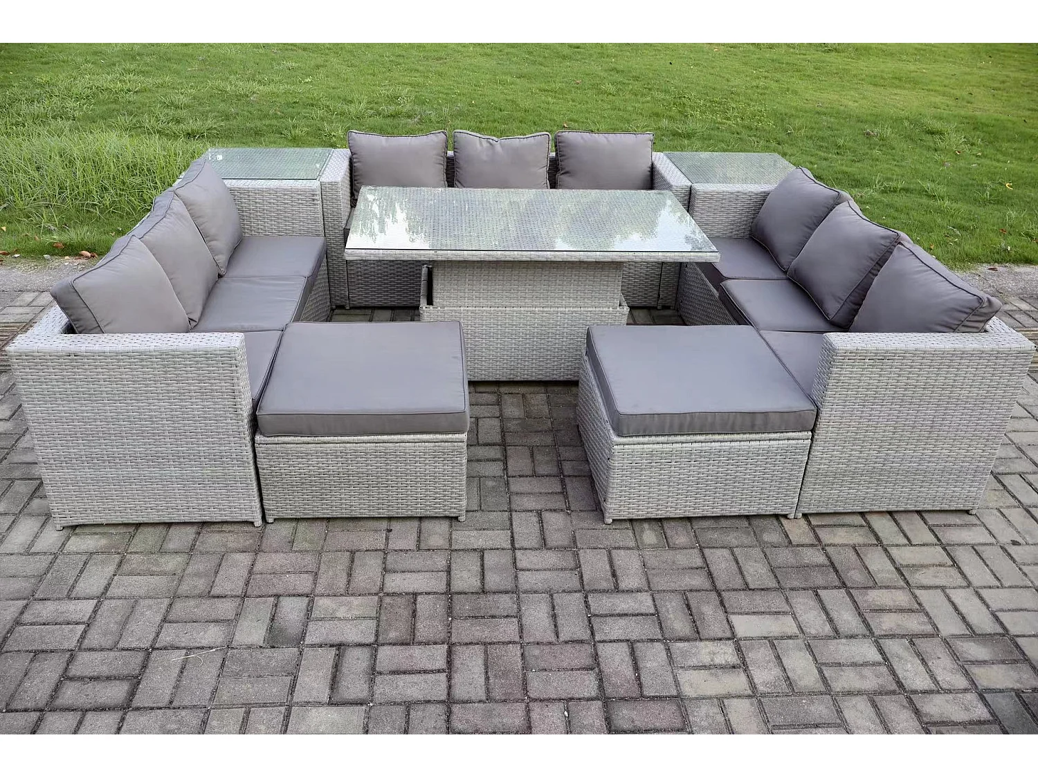 Meubles à manger de jardin en rotin 3 canapé,  et 2 Table d'appoint, 2 Tabourets pour Pelouse Terrasse Intérieure Gris Clair