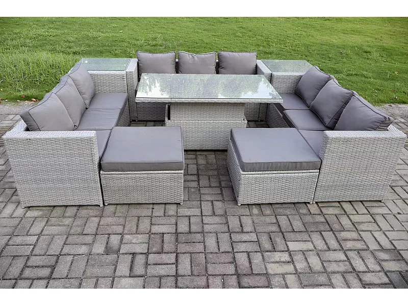 Meubles à manger de jardin en rotin 2 canapé,  et 2 Table d'appoint, 2 Tabourets pour Pelouse Terrasse Intérieure Gris Clair