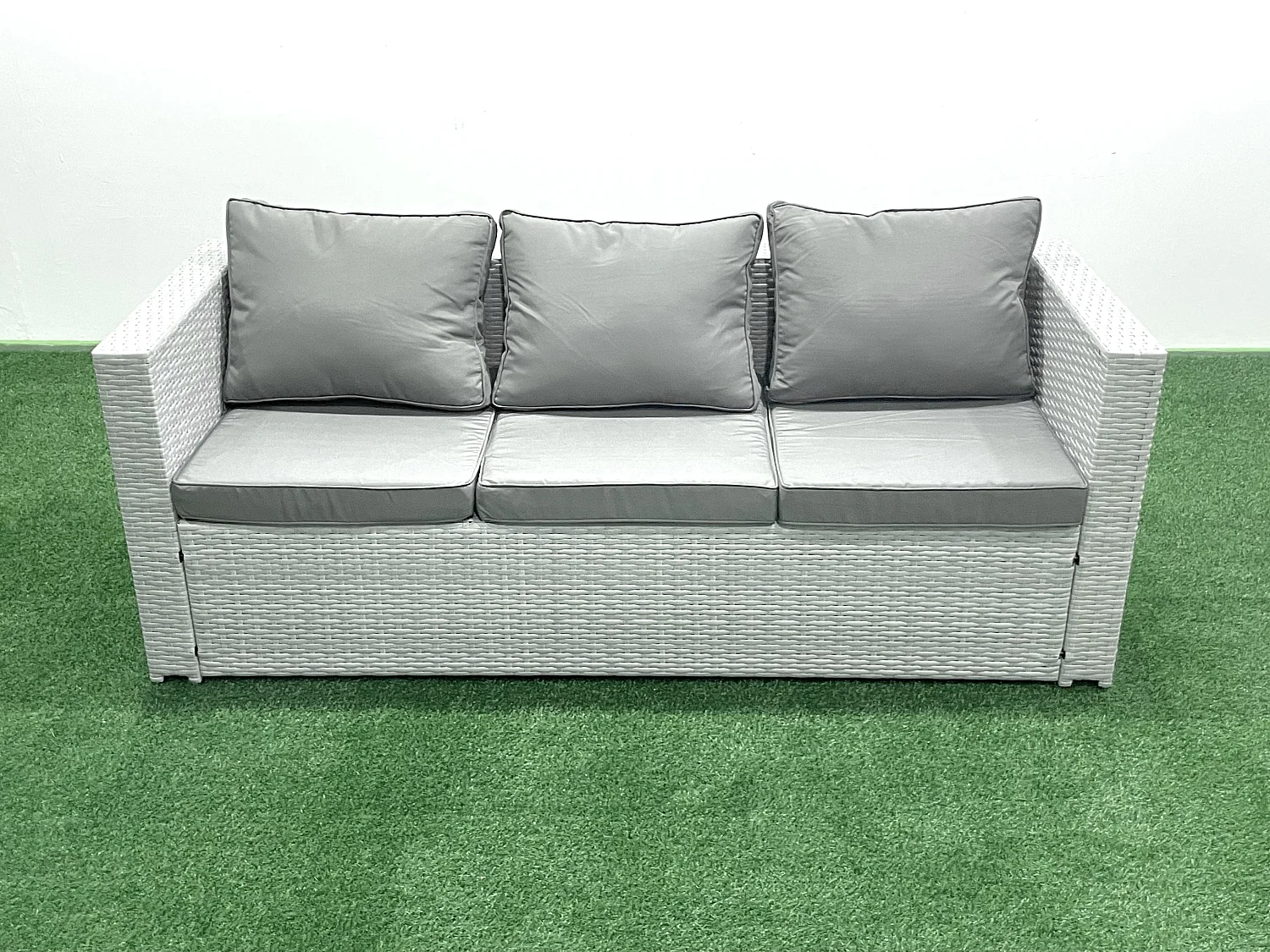 Fimous Light Grey Outdoor PE Rattan Garden Furniture Set Wicker Sofa Set Square Coffee Table 2 Armchair 2 Side Table 9 Seat