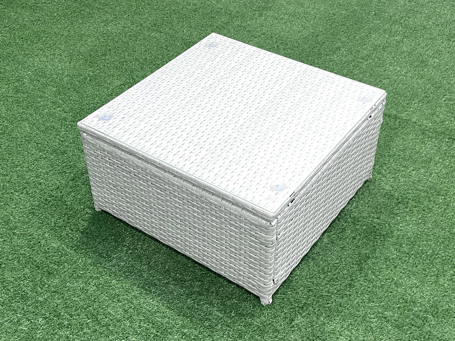 Fimous Light Grey Outdoor PE Rattan Garden Furniture Set Wicker Sofa Set Square Coffee Table 2 Armchair 2 Side Table 9 Seat