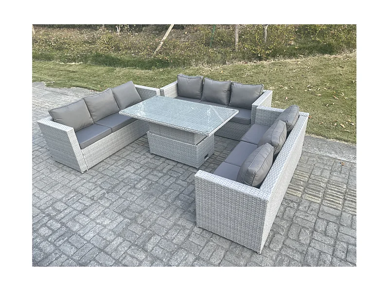 Ensemble de meubles de jardin en rotin ave Canapé,Table élévatrice,pour Pelouse Terrasse Intérieure 4 Pièces Groupe de sièges