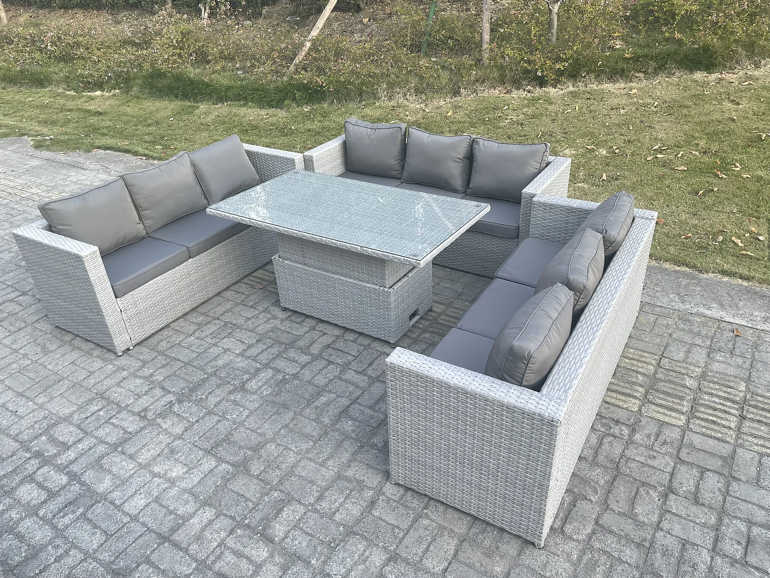 Ensemble de meubles de jardin en rotin ave Canapé,Table élévatrice,pour Pelouse Terrasse Intérieure 4 Pièces Groupe de sièges