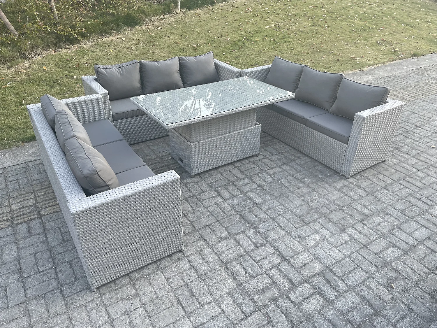 Ensemble de meubles de jardin en rotin ave Canapé,Table élévatrice,pour Pelouse Terrasse Intérieure 4 Pièces Groupe de sièges