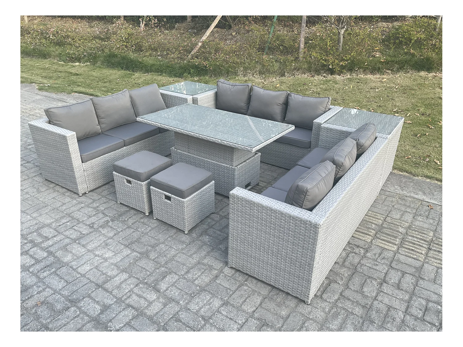 Ensemble de meubles de jardin en rotin ave Canapé,Table élévatrice und 2 Tabourets,2 Table d'appoint 8 Pièces Groupe de sièges