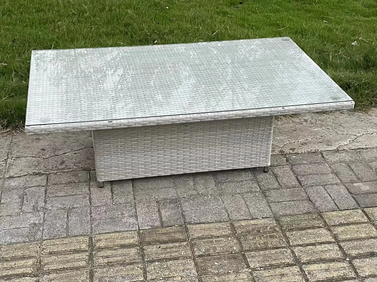 Salon de Jardin Exterieur Table à manger réglable en hauteur ave canapé Fauteuil Table d'appoint Grand Tabourets Gris Clair