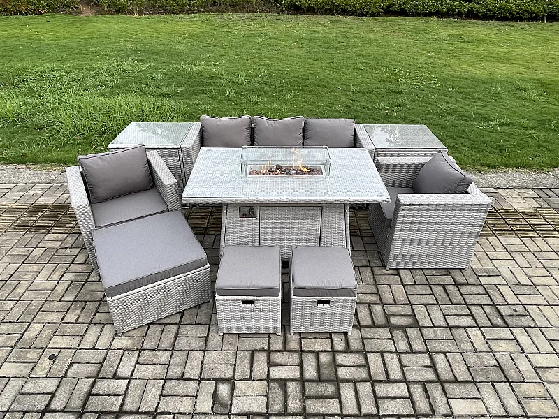 8 places Ensemble Meuble de Jardin en rotin ave canapé et 2 Fauteuil,2 Table d'appoint,3 Tabourets pour Pelouse Terrasse
