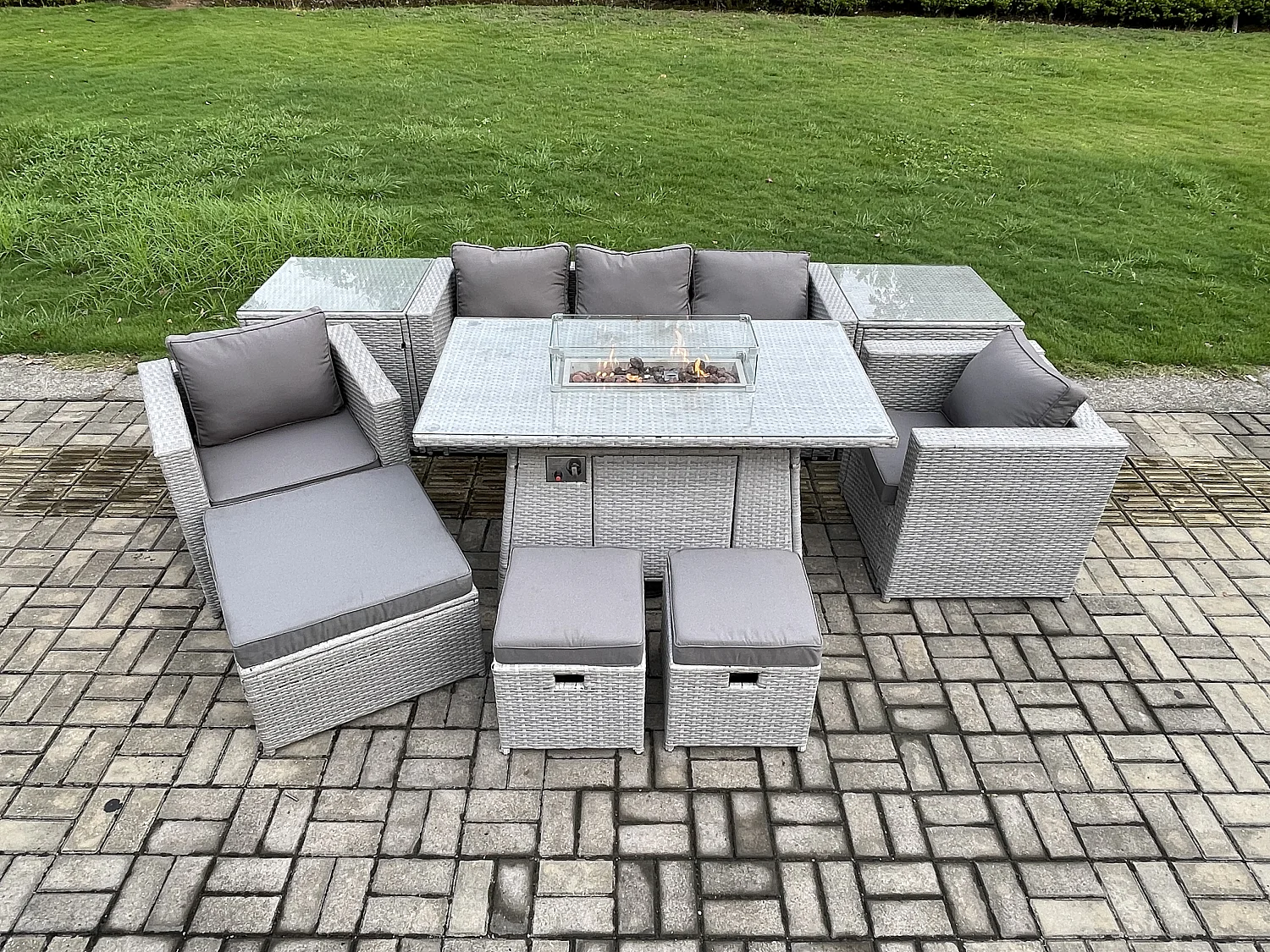 8 places Ensemble Meuble de Jardin en rotin ave canapé et 2 Fauteuil,2 Table d'appoint,3 Tabourets pour Pelouse Terrasse
