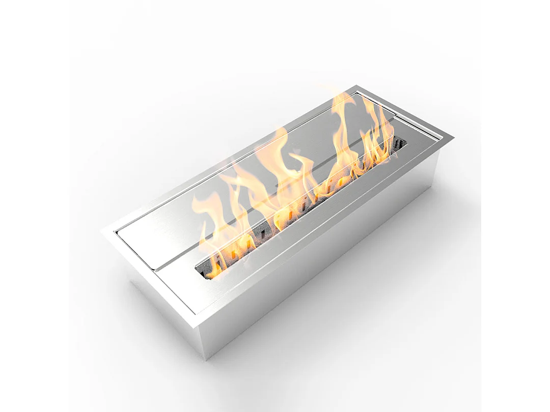 Chimenea de bioetanol con quemador de acero inoxidable de 3,5 lts. Dimensiones: 45,7 x 18,7 x 9,5 cm.