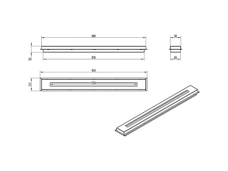 1,7 l Bioethanol-Kaminbrenner L 90 x T 11 x H 5,3