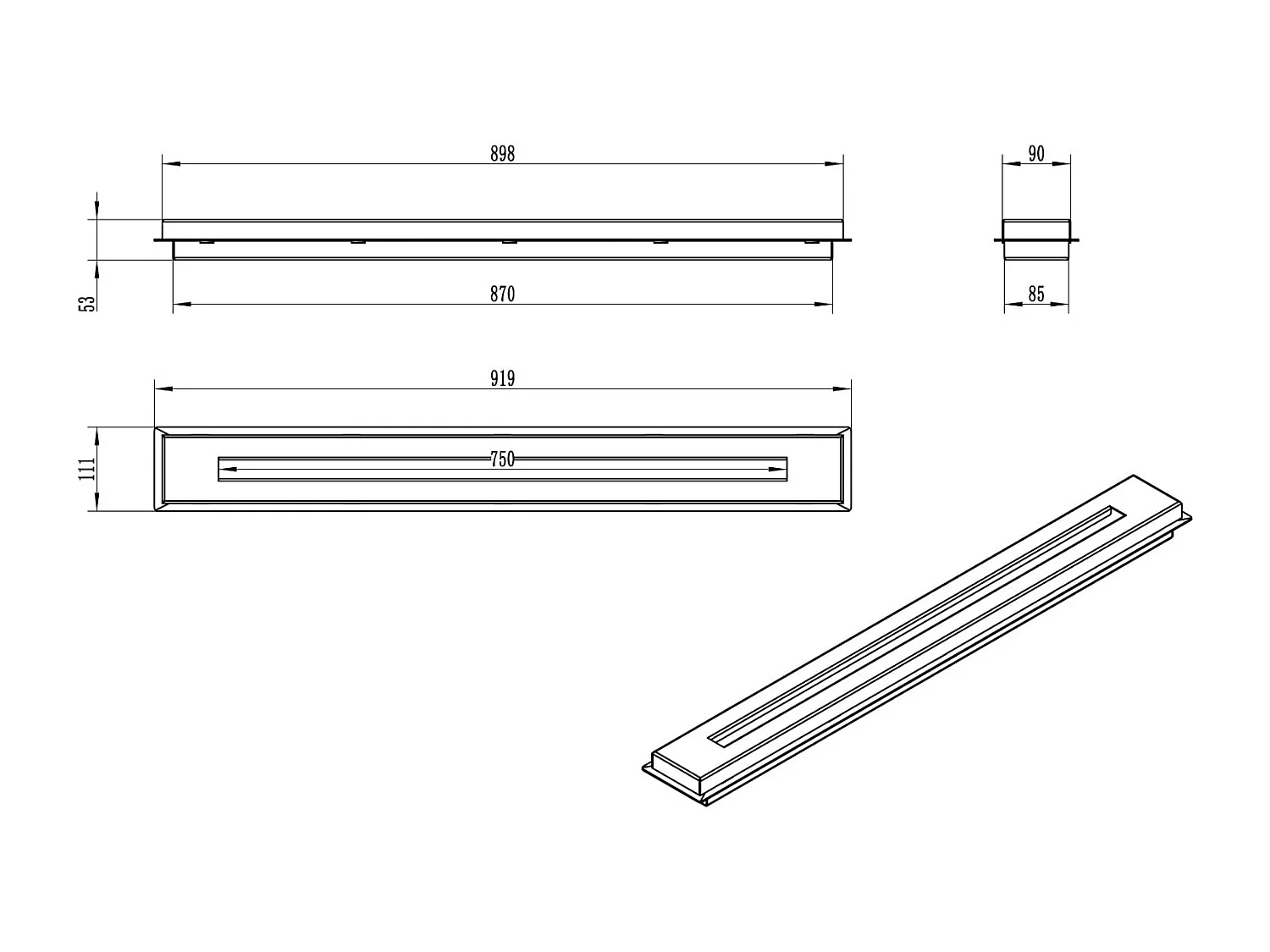 Quemador de chimenea de bioetanol 1,7 lt L 90 x P 11 x H 5,3