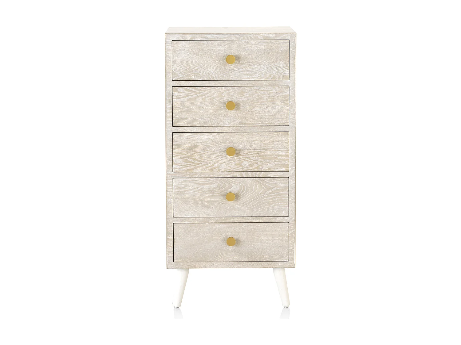 Cómoda de 5 gavetas em folheado de madeira de freixo patinado branco
