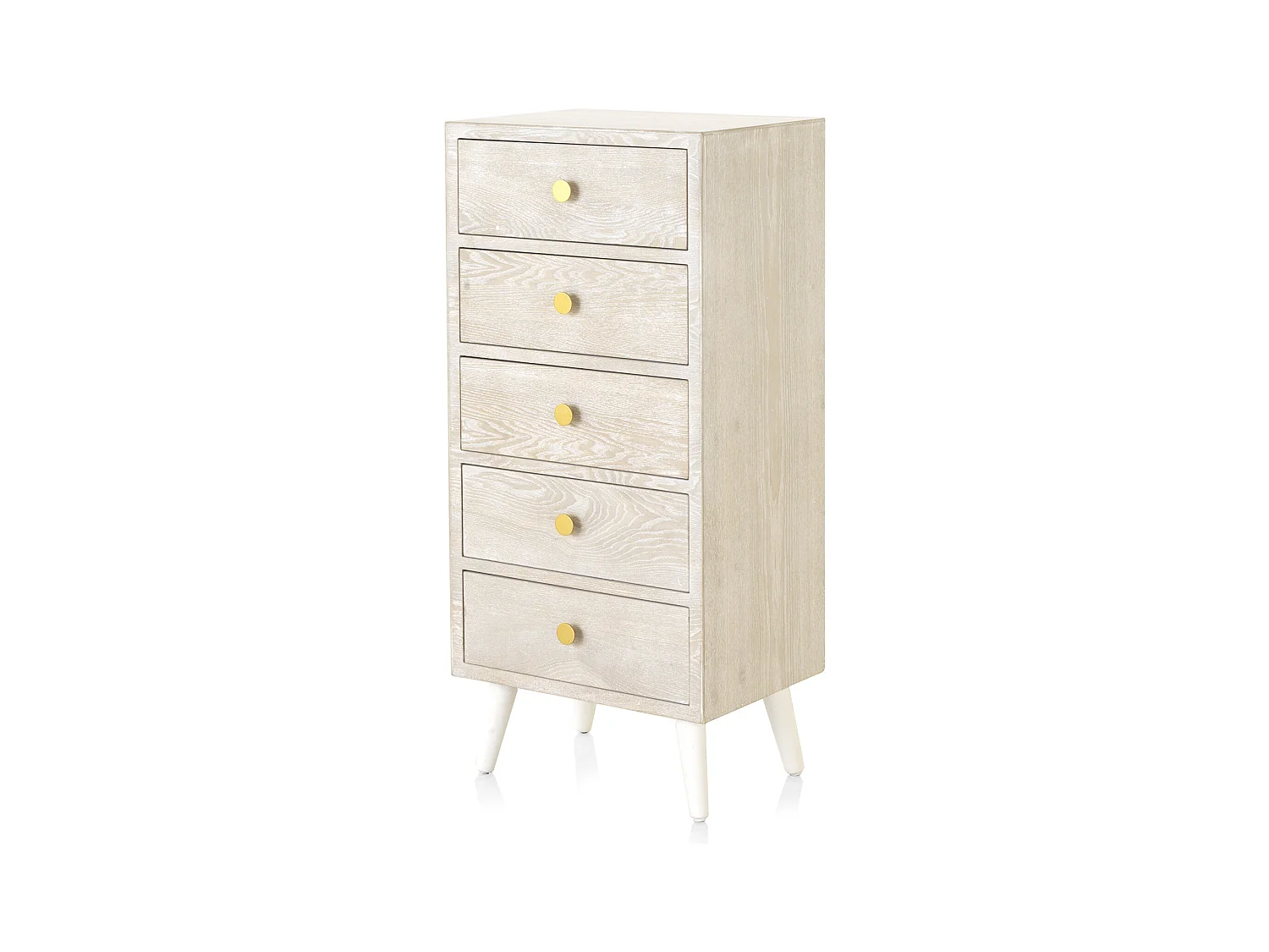Commode 5 tiroirs en placage frêne patiné blanc